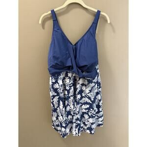 NWT Bloomchic Size 18-20 Women's Navy/Wht Leaf Print Swim Dress Beach Coastal